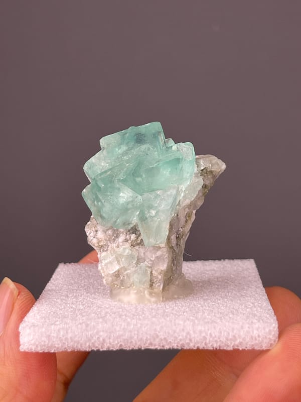 Aqua Blue-Green Fluorite specimen from Yaogangxian Mine, Hunan, China featuring mint-green intergrown cubes
