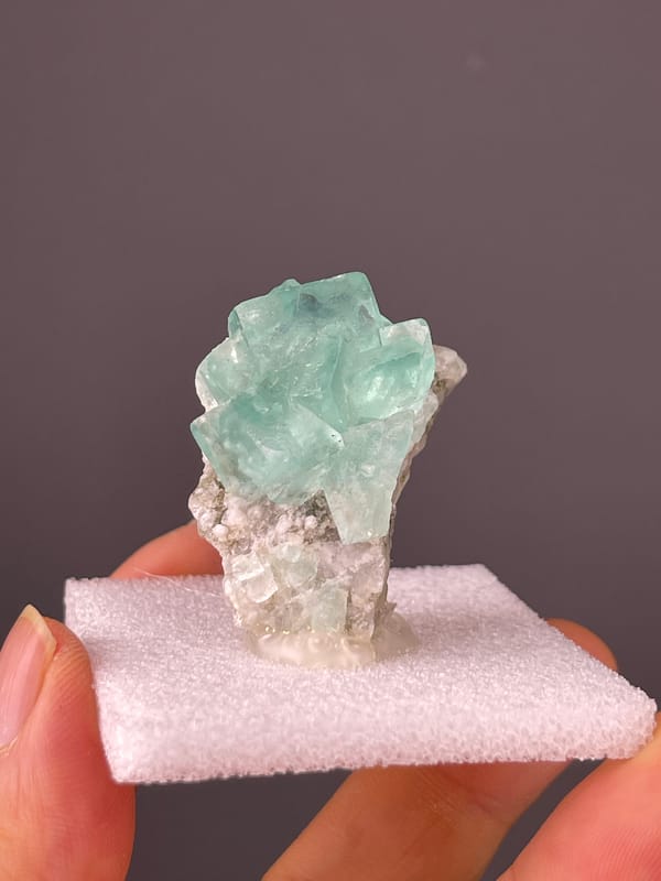 Aqua Blue-Green Fluorite specimen from Yaogangxian Mine, Hunan, China showing mint-green intergrown cubes
