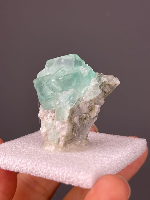 Aqua Blue-Green Fluorite specimen from Yaogangxian Mine, Hunan, China displaying mint-green intergrown cubes