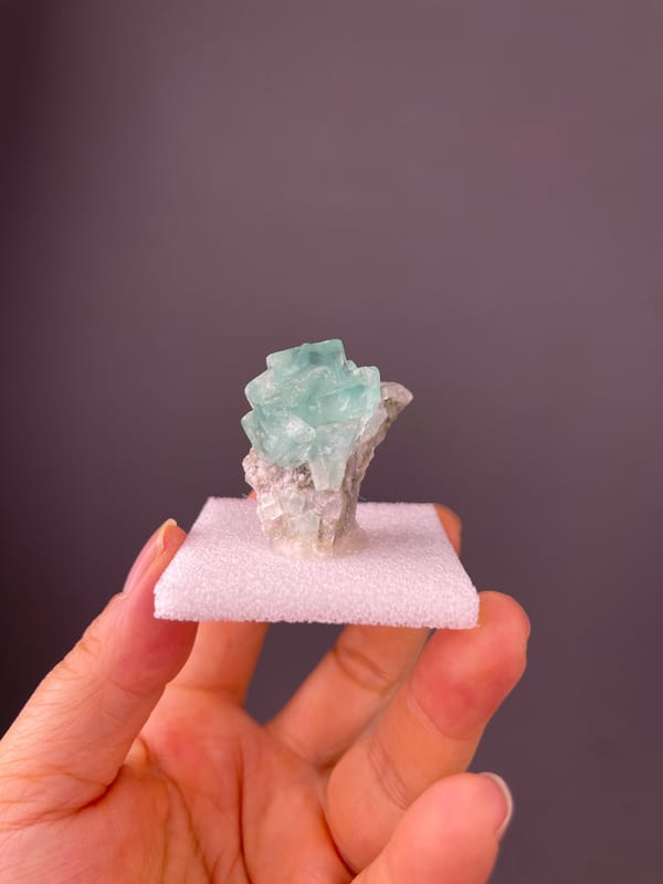 Mint-green intergrown cubes on natural aqua blue-green fluorite specimen from Yaogangxian Mine, Hunan, China
