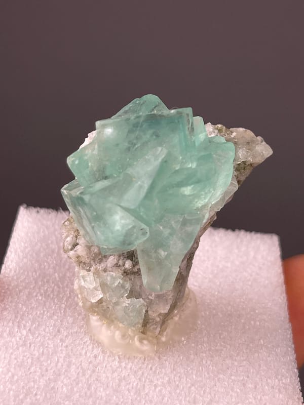 Aqua Blue-Green Fluorite specimen from Yaogangxian Mine, Hunan, China highlighting mint-green intergrown cubes