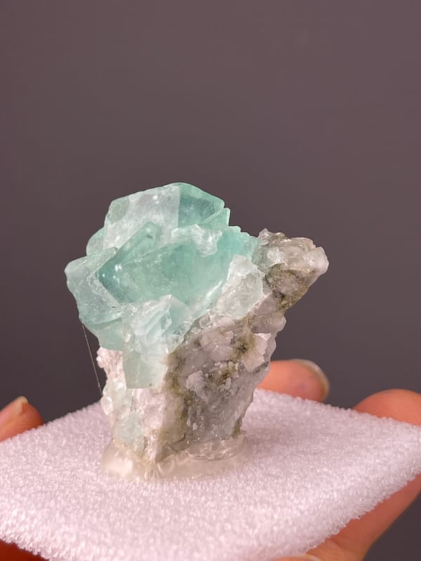Aqua Blue-Green Fluorite specimen from Yaogangxian Mine, Hunan, China bearing mint-green intergrown cubes