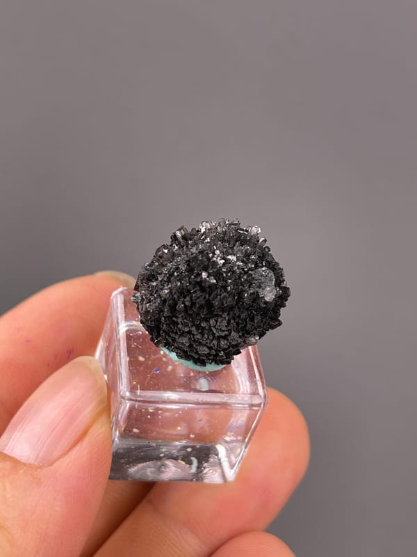 Aurora Calcite specimen from Longyan, Fujian, China displaying black spherical radiating aggregate