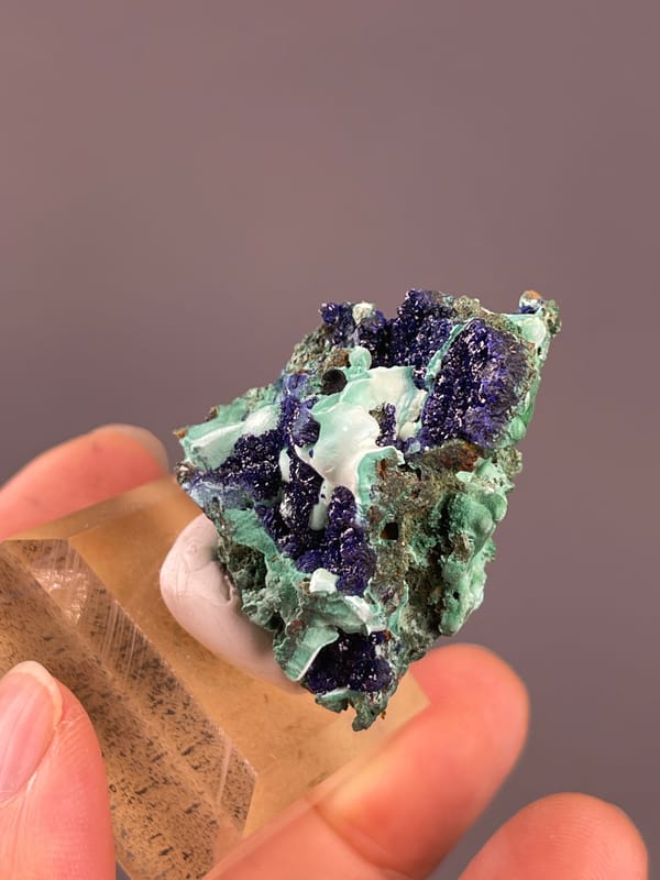 Azurite from Anhui, China: top angle across blue crystalline rounded growths.