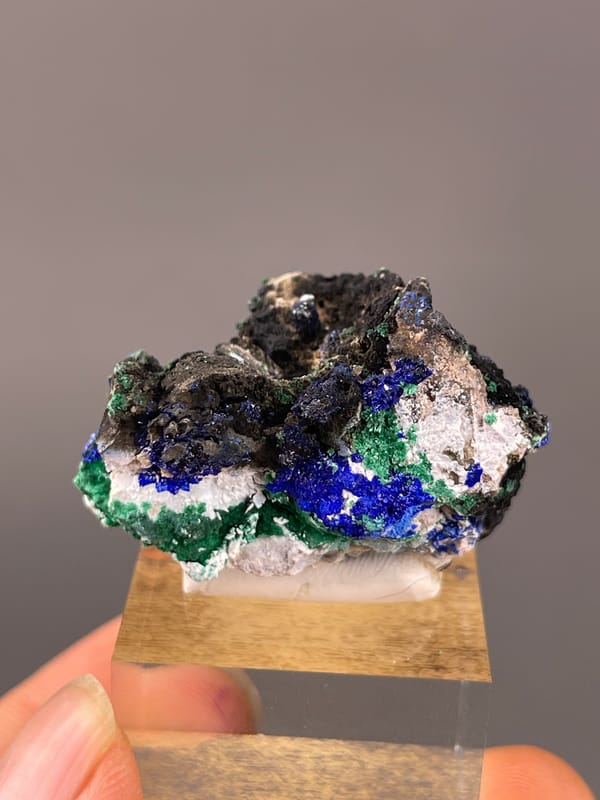 Azurite specimen from Qinglong, Guizhou, China featuring blue azurite and green malachite
