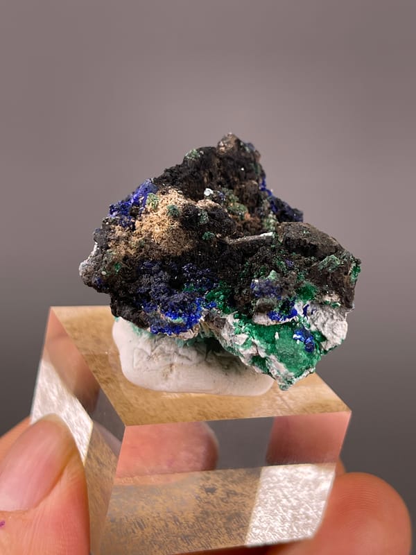 Azurite specimen from Qinglong, Guizhou, China, defined by blue azurite and green malachite