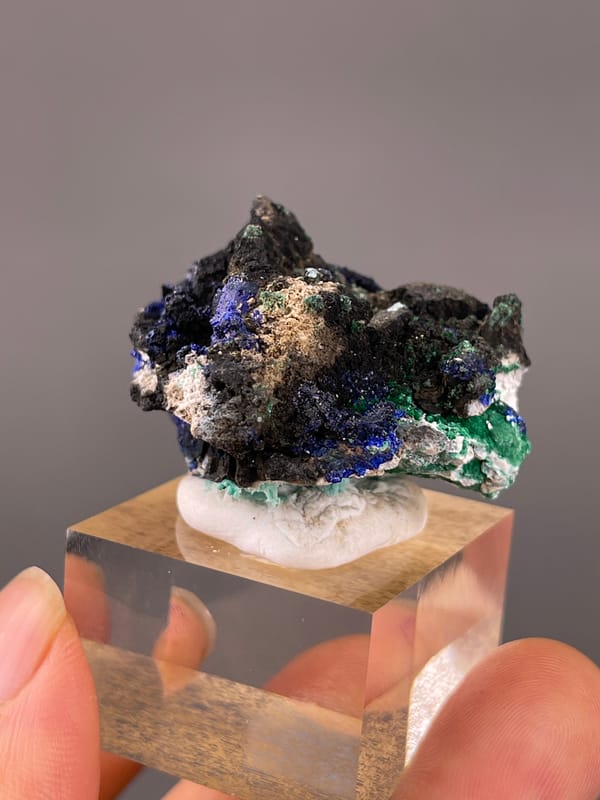 Azurite specimen from Qinglong, Guizhou, China presenting blue azurite and green malachite