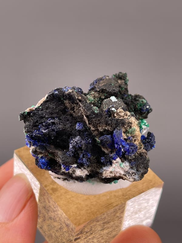 Azurite specimen from Qinglong, Guizhou, China displaying blue azurite and green malachite