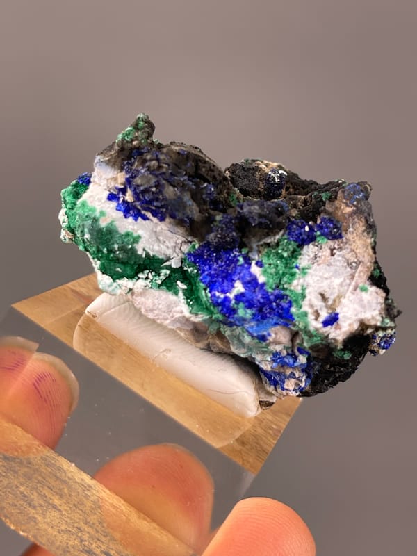 Blue azurite and green malachite on natural azurite specimen from Qinglong, Guizhou, China