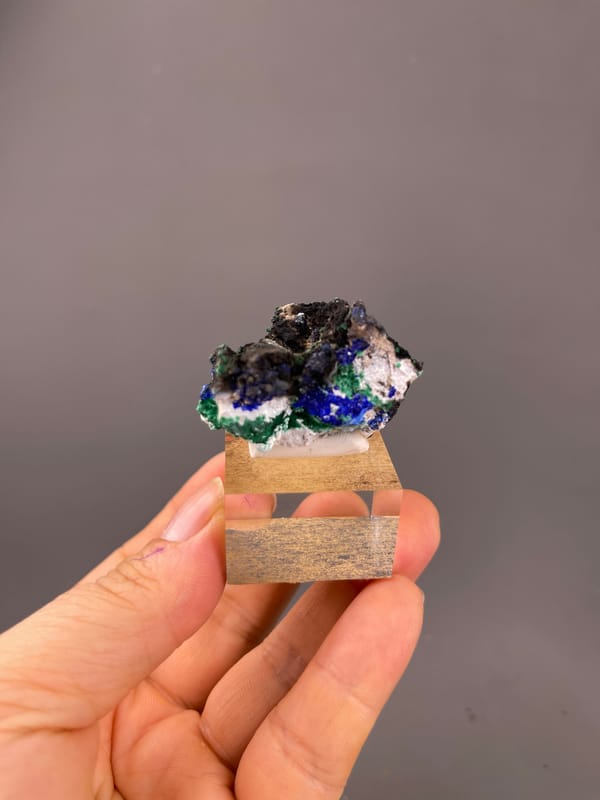 Azurite specimen from Qinglong, Guizhou, China highlighting blue azurite and green malachite