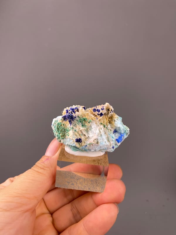 Azurite specimen from Qinglong, Guizhou, China, characterized by blue azurite and green malachite on white blades
