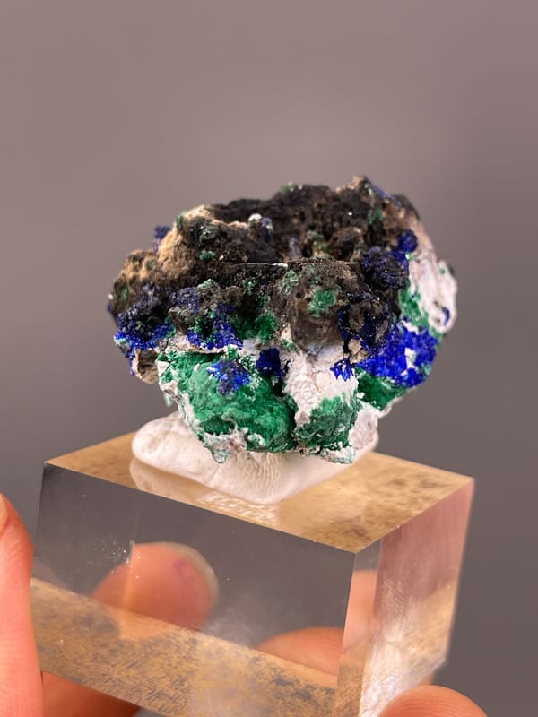 Azurite specimen from Qinglong, Guizhou, China bearing blue azurite and green malachite
