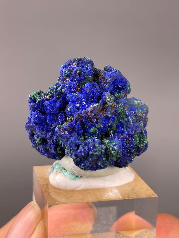 Azurite specimen from Democratic Republic of the Congo, defined by royal-blue azurite with green malachite