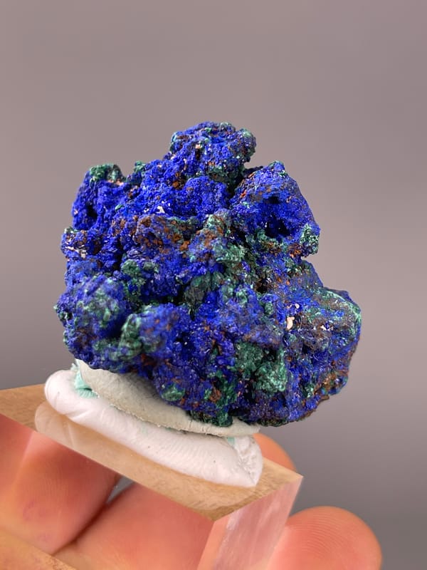 Royal-blue azurite with green malachite on natural azurite specimen from Democratic Republic of the Congo