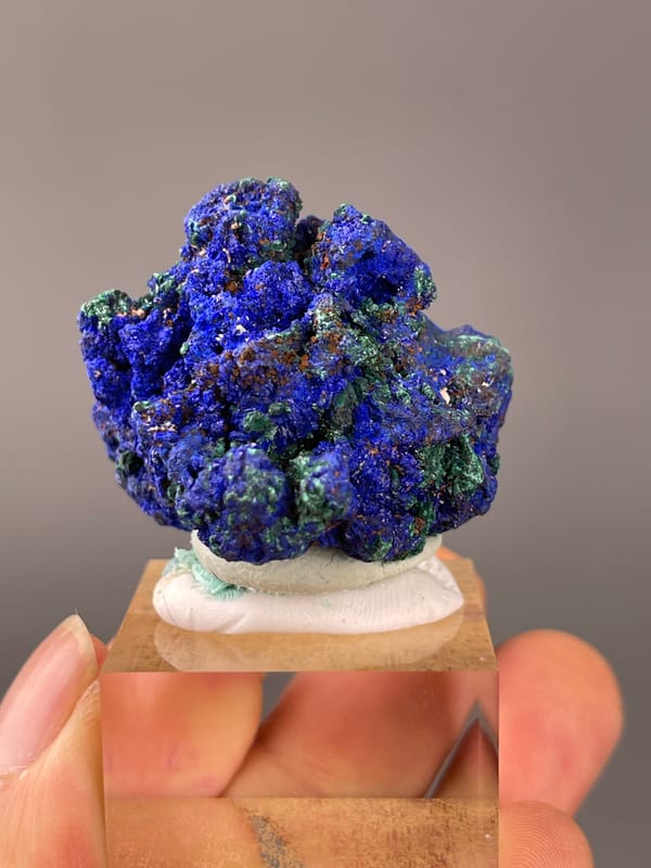 Azurite specimen from Democratic Republic of the Congo bearing royal-blue azurite with green malachite