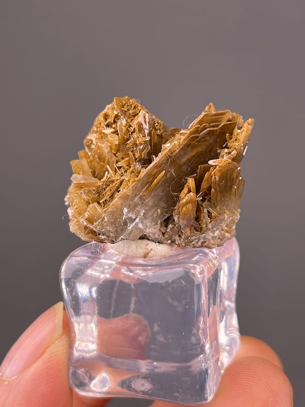 Brown tabular crystal rosette on natural barite specimen from Morocco