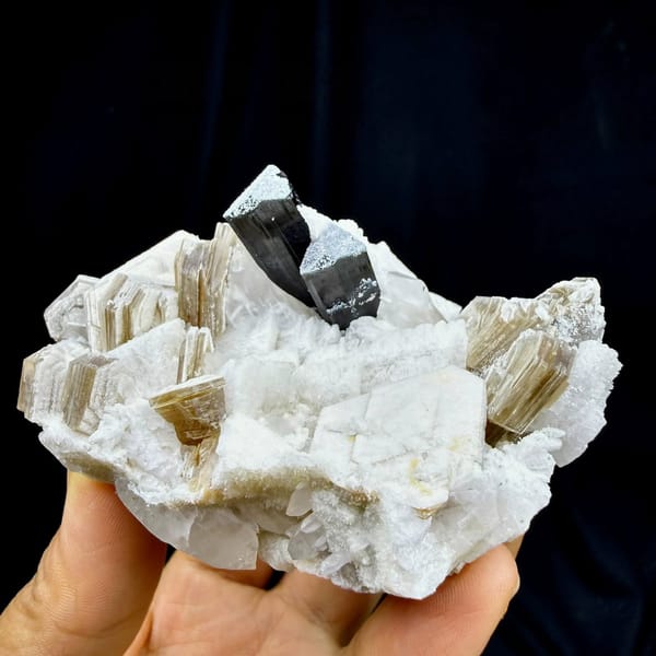 Black schorl prism in white feldspar with bronze mica from Pakistan
