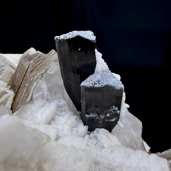 Black schorl prism in white feldspar with bronze mica from Pakistan, view 4 of 6