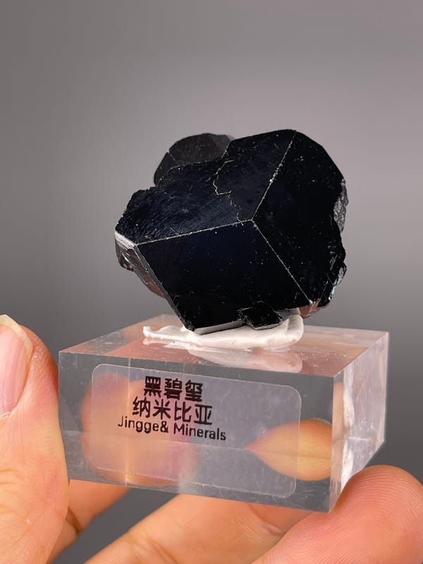 Black Tourmaline specimen from Namibia presenting black striated prismatic crystals