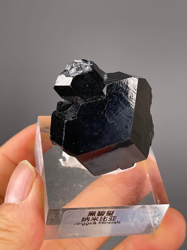 Black Tourmaline specimen from Namibia displaying black striated prismatic crystals