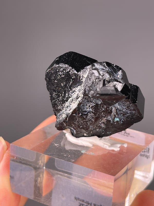 Black striated prismatic crystals on natural black tourmaline specimen from Namibia