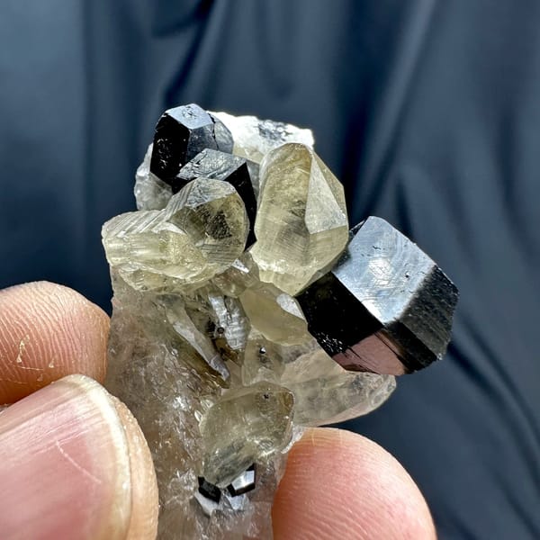 Black tourmaline crystal on pale smoky quartz from Namibia, view 4 of 6