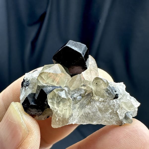 Black tourmaline crystal on pale smoky quartz from Namibia, view 6 of 6