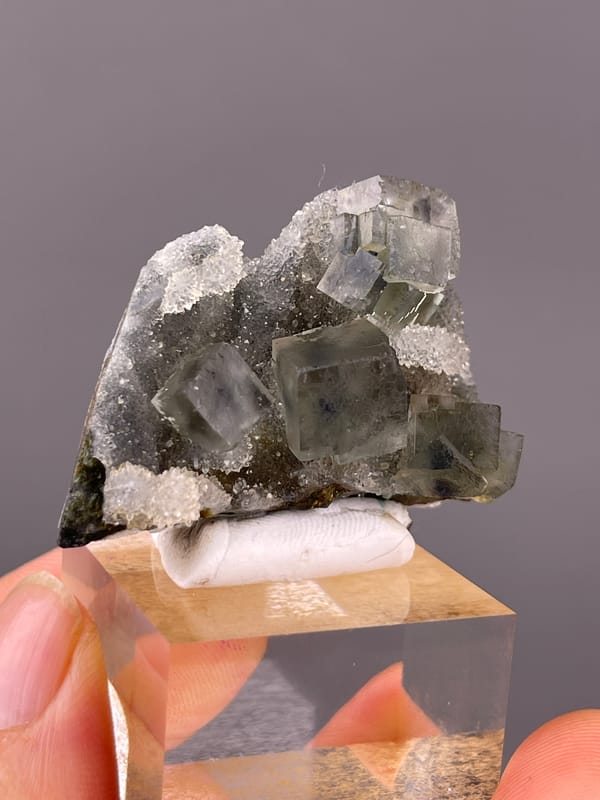 Blue-core Fluorite specimen from Sanming, Fujian, China, characterized by gray-green cubes with white quartz