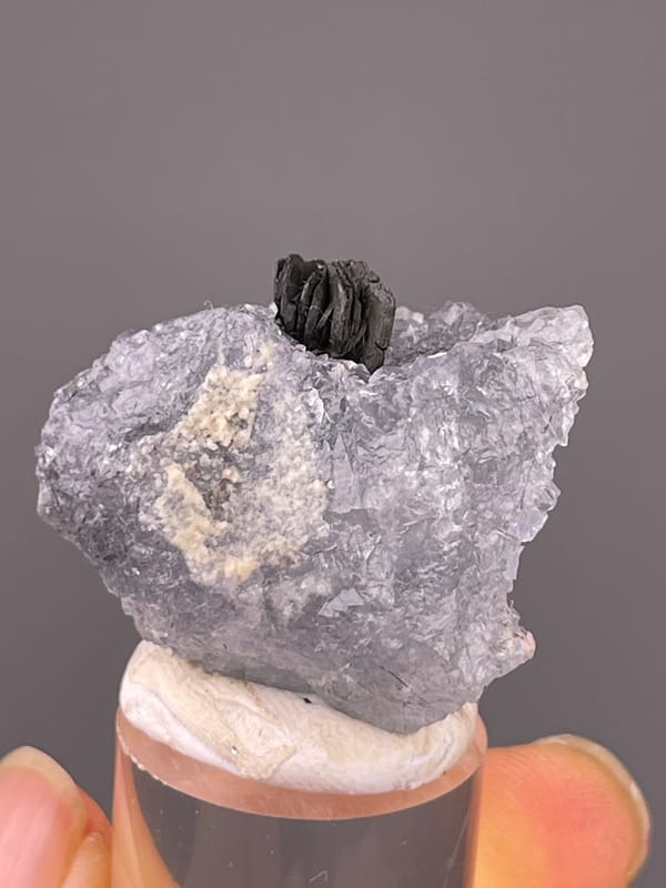 Blue Fluorite specimen from Yaogangxian Mine, Hunan, China highlighting pale lilac fluorite with black blades