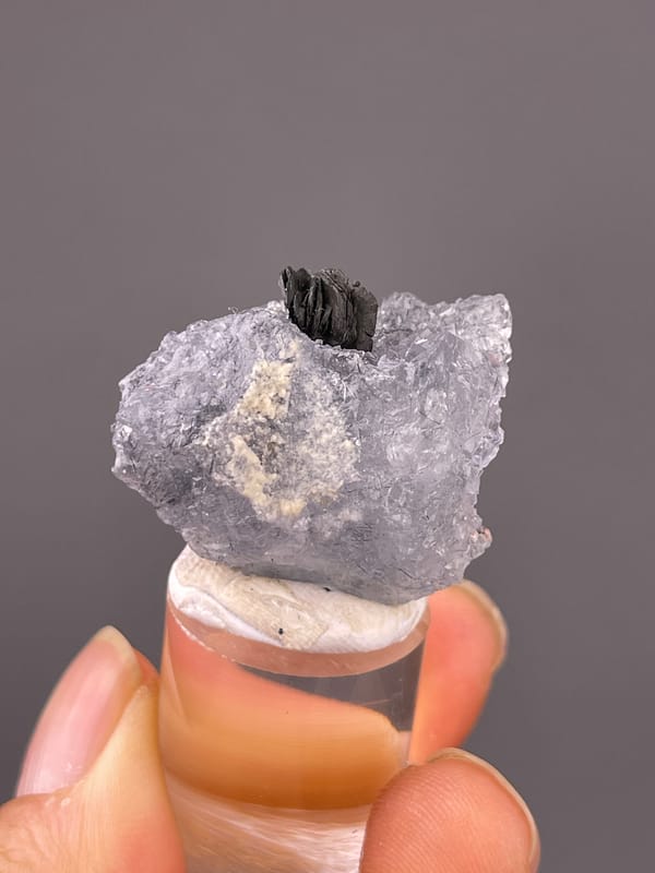 Blue Fluorite specimen from Yaogangxian Mine, Hunan, China bearing pale lilac fluorite with black blades