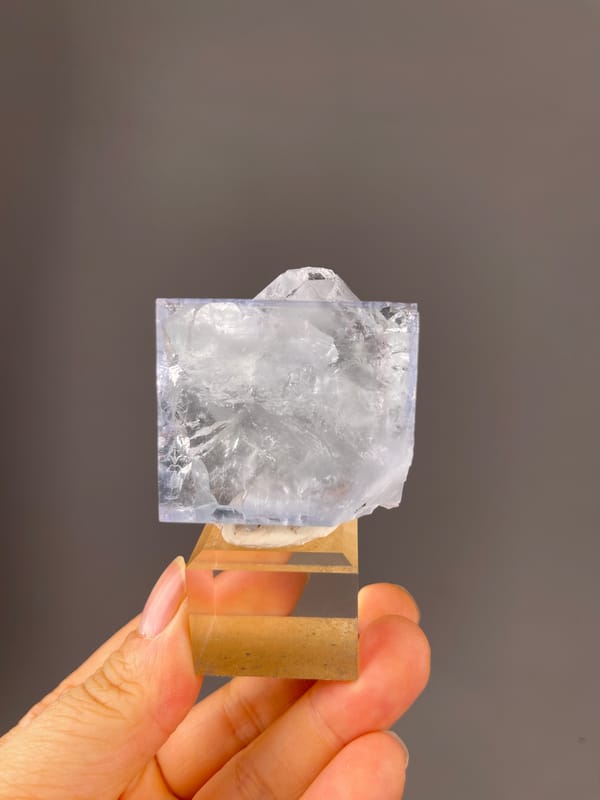 Blue Fluorite specimen from Zhejiang, China featuring clear cubic cleavage faces