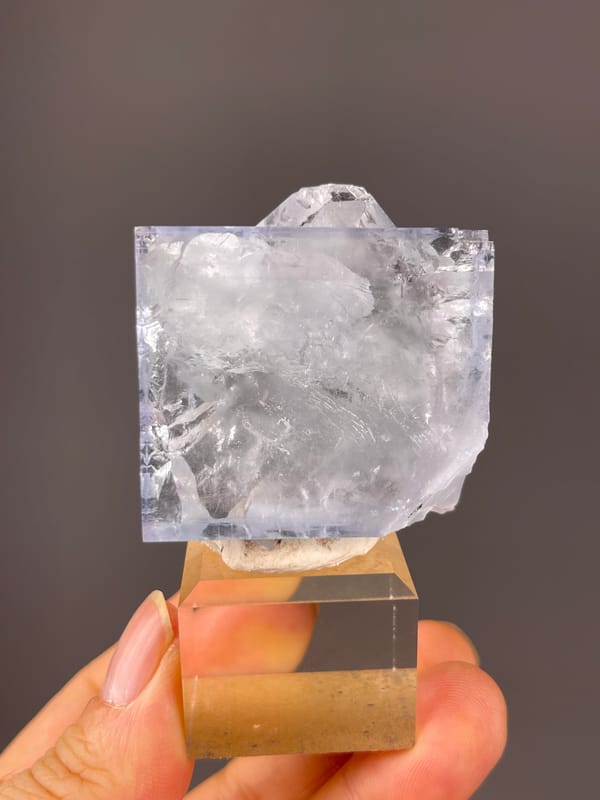 Blue Fluorite specimen from Zhejiang, China presenting clear cubic cleavage faces
