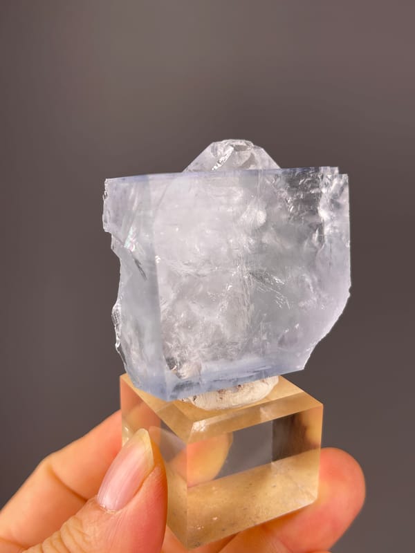 Clear cubic cleavage faces visible on blue fluorite specimen from Zhejiang, China