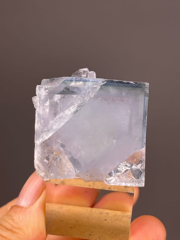 Blue Fluorite specimen from Xianghualing, Hunan, China featuring pale lavender cubic block
