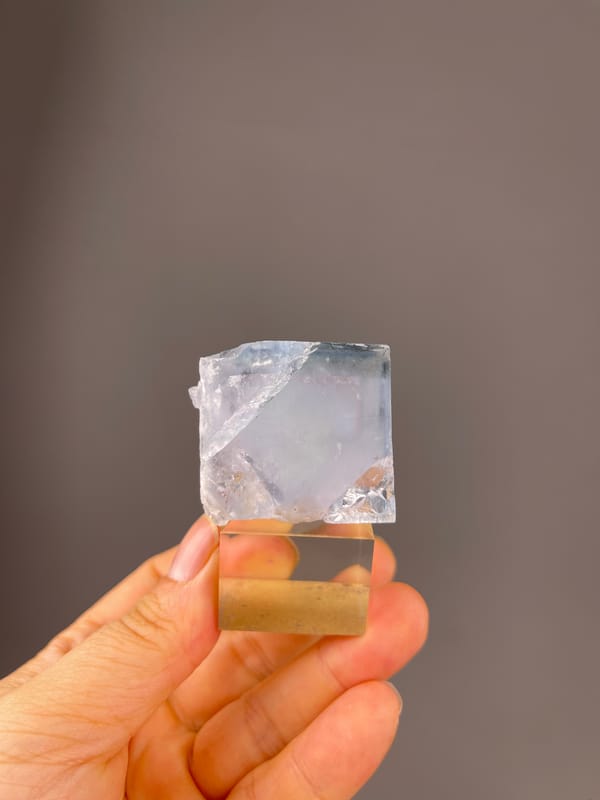 Blue Fluorite specimen from Xianghualing, Hunan, China displaying pale lavender cubic block
