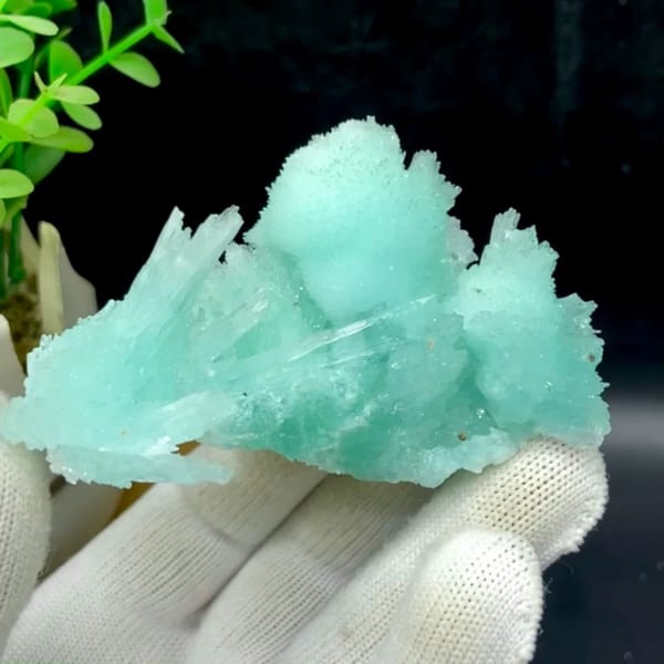 Pale turquoise radiating aragonite with botryoidal cap from Yunnan, China