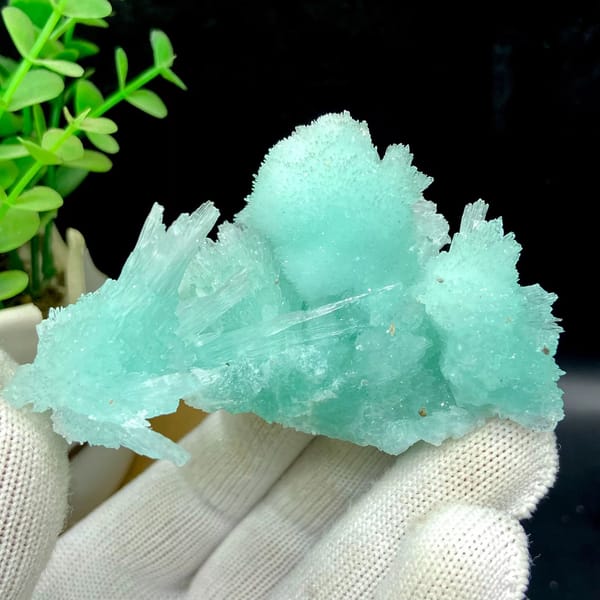 Pale turquoise radiating aragonite with botryoidal cap from Yunnan, China, view 2 of 9