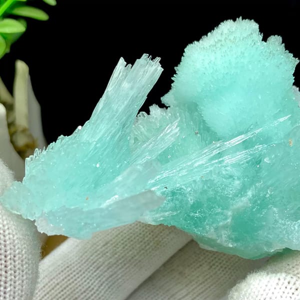 Pale turquoise radiating aragonite with botryoidal cap from Yunnan, China, view 3 of 9