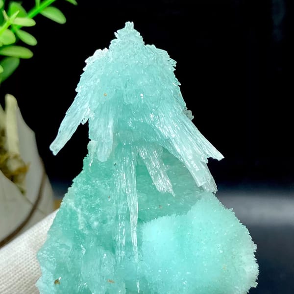 Pale turquoise radiating aragonite with botryoidal cap from Yunnan, China, view 8 of 9