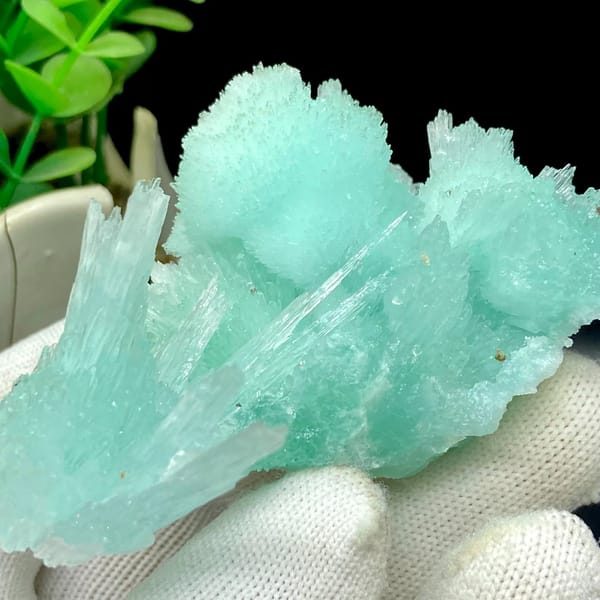 Pale turquoise radiating aragonite with botryoidal cap from Yunnan, China, view 9 of 9