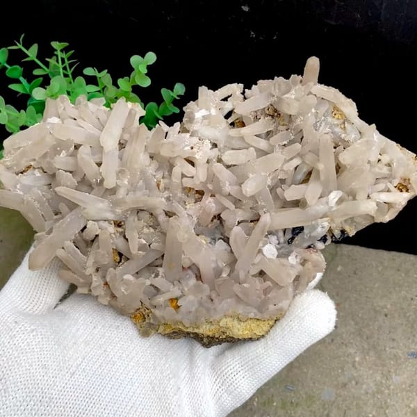 Plate of pale quartz prisms over botryoidal hematite from Inner Mongolia, China