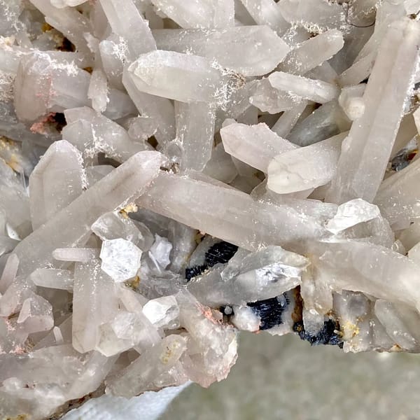 Plate of pale quartz prisms over botryoidal hematite from Inner Mongolia, China, view 7 of 9
