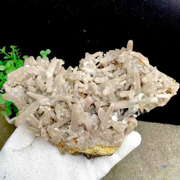 Plate of pale quartz prisms over botryoidal hematite from Inner Mongolia, China, view 9 of 9