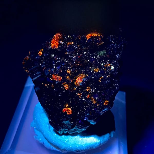 Bright pyrite cubes with black marmatite crystals from Peru, view 2 of 9