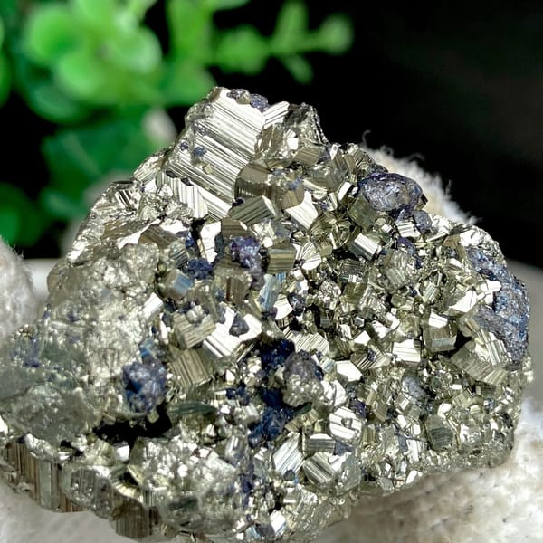 Bright pyrite cubes with black marmatite crystals from Peru, view 4 of 9