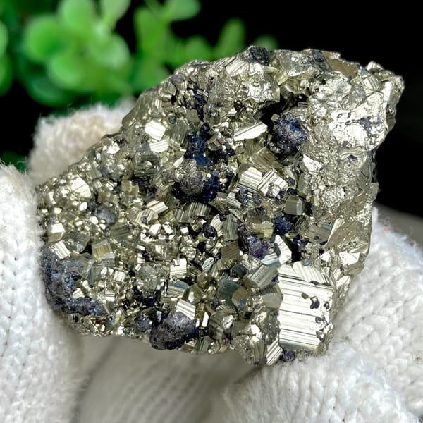 Bright pyrite cubes with black marmatite crystals from Peru, view 6 of 9