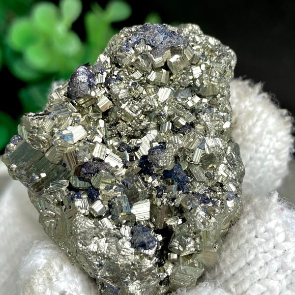 Bright pyrite cubes with black marmatite crystals from Peru, view 7 of 9