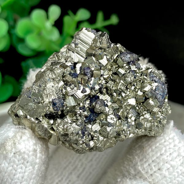 Bright pyrite cubes with black marmatite crystals from Peru, view 9 of 9