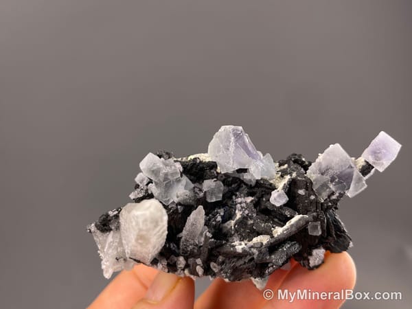 Fluorite with Wolframite Group, Possible Cassiterite & Chalcopyrite — Yaogangxian Mine, Hunan, China — view 2