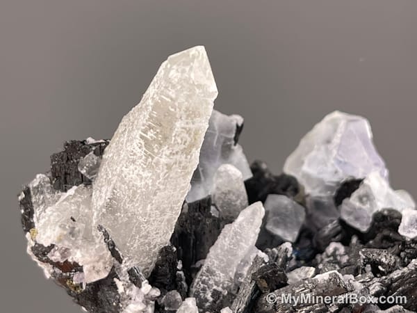 Fluorite with Wolframite Group, Possible Cassiterite & Chalcopyrite — Yaogangxian Mine, Hunan, China — view 3